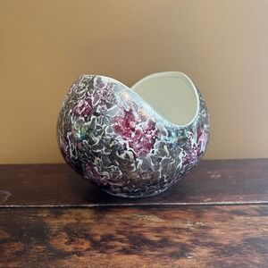 Vintage McCoy Marble Glazed Elliptical Vase Bowl Abstract Floral Rose Lusterware